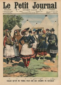 Aqueles que não estão mais nos campos de batalha, ilustração da capa do &39;Le Petit Journal&39;, suplemento ilustrado, 22 de março de 1914 (cor lito)
