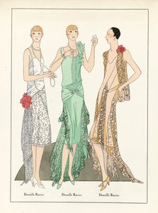 Three Designs for Lace Dresses, pub.c1923 (impressão em pochoir) de French School