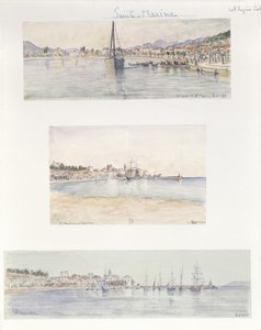 Três vistas de Sainte Maxime (aguarela sobre papel) de French School