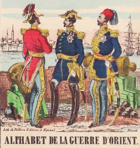 Três generais: Lord Raglan, General Chefe do Exército Inglês, Pélissier, General do Exército Francês e Omer-Pasha, General Chefe do Exército Turco de French School