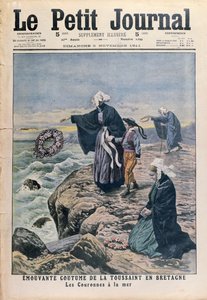 Lançamento de grinaldas no mar no Dia de Todos os Santos na Bretanha, ilustração do Le Petit Journal, 5 de novembro de 1911