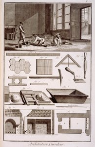 Colocação de ladrilhos, da Enciclopédia de Diderots, 1751-72 de French School