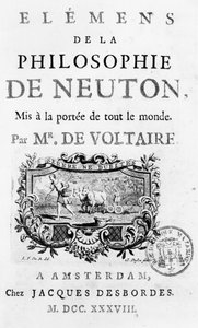 Página de rosto dos Elementos da Filosofia de Newton, de François Marie Arouet Voltaire (1694-1778) Amsterdã, publicada em 1738 de French School