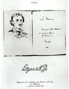Página de título de Les Poemes por Edgar Allan Poe (1809-49) traduzido por Stephane Mallarme (1842-98) com um retrato do autor, 1888 de French School