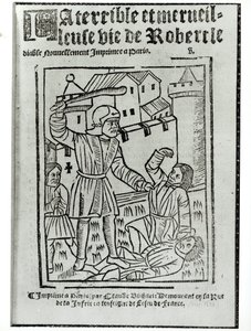 Página de título da vida terrível e maravilhosa de Robert the Devil, publicado por Claude Blihart em 1563 de French School