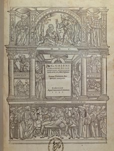 Página de rosto de um livro de Galeno (c.131-c.201), publicado em Paris, 1530 de French School