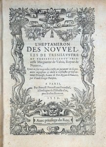 Página de título de "O Heptameron": contos ou notícias de Margarita de Navarra (Marguerite de Valois, Marguerite de Angouleme ou Marguerite de França (1492-1549) Rainha de Navarra e poetisa de French School