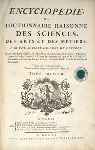 Página de título do primeiro volume da Enciclopédia por Denis Diderot e Jean le Rond dAlembert, 1751 de French School