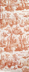 Toile de Jouy, ilustrando o Festival da Federação em 14 de julho de 1790 no Champs de Mars (algodão estampado) de French School
