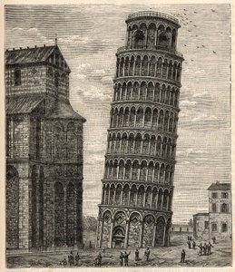 Torre de Pisa - Torre di Pisa - Tour de Pisa - Gravura em "Ciências trazidas à grelha de todos - Física e química popular" por Alexis Clerc - Final do século XIX - Colecção privada de French School