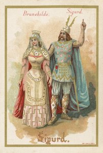 Cartão de comércio representando Brunehilde e Sigurd de French School