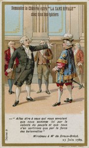 Cartão comercial mostrando a resposta do conde de Mirabeau ao marquês de Dreux-Breze de French School