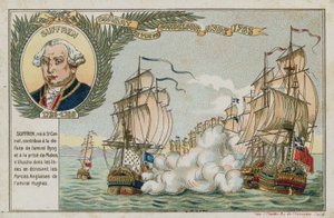Cartão de comércio com uma imagem representando uma batalha naval de French School