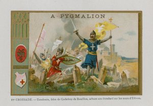Cartão de comércio com uma imagem da Primeira Cruzada de French School