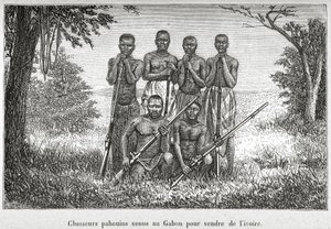 Traje tradicional do Povo Indígena do Gabão, ilustração de 