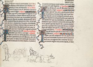 Transportando pertences em uma carroça puxada por bois, miniatura inacabada da Bíblia de Jean de Sy, c.1355
