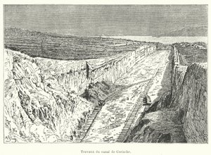 Obras do canal de Corinto (gravura) de French School