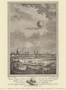 Balonismo em Paris por Pilatre de Rozier e o Marquês de Arlandes, 21 de Novembro de 1783 (gravura) de French School