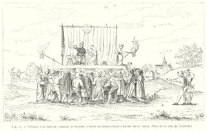 Treteau de um barqueiro, vendedor de drogas, a partir de um desenho colorido de uma ms do século XV (gravura) de French School
