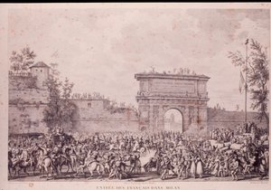 Entrada triunfal das tropas francesas de Napoleão Bonaparte em Milão, a 15 de maio de French School