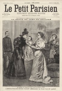 A Czarina Alexandra da Rússia convida a viúva da presidente francesa Sadi Carnot para beijar a filha, a Grã-Duquesa Olga, durante a visita da Família Imperial Russa a Paris de French School