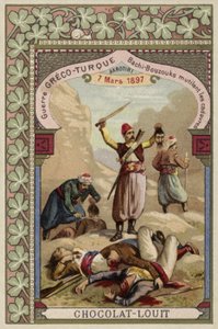 Bashi-bazouks turcos mutilando cadáveres gregos, Akrotiri, Creta, Guerra Greco-Turca, 7 de março de 1897 de French School