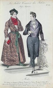 Dois jovens elegantes, 1835 (gravura a cores) de French School