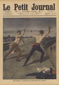 Dois taxistas lutando um duelo com seus chicotes (cor litho) de French School