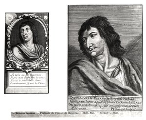 Dois retratos de Savinien Cyrano de Bergerac (1619-1655), à direita depois de Zacharie Heince (1611-1669) de French School
