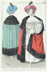 Duas mulheres com turbantes, vestidos e capas de cashmere, da Costumes Parisiens, 1831 de French School