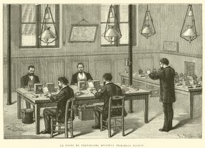 Um Post da Impressora Múltipla Telegráfica Baudot (gravura) de French School