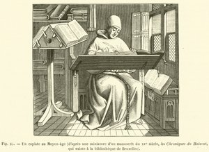 Um copista na Idade Média (gravura) de French School