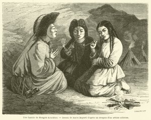 Uma família de Mongóis Khalkhas (gravura) de French School