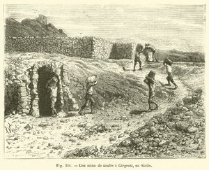 Uma mina de enxofre em Girgenti, Sicília (gravura) de French School