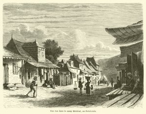 Uma rua no acampamento de Malabar, Port Louis (gravura) de French School