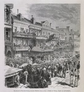 Uma rua em Nova Orleans no dia da eleição de 1875 - em "Le Tour du Monde", 2º sem. 1876 de French School
