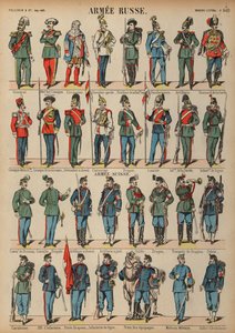 Uniformes dos exércitos russo e suíço (gravura colorida) de French School