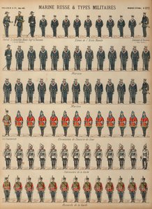 Uniformes do exército e marinha russos (gravura colorida) de French School