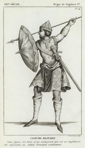 Século VII, Reinado de Dagobert I, Traje Militar (gravura) de French School