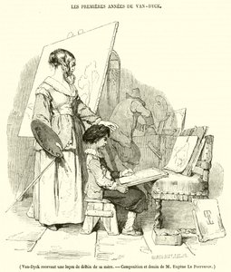 Van-Dyck a receber uma aula de desenho da mãe (gravura) de French School