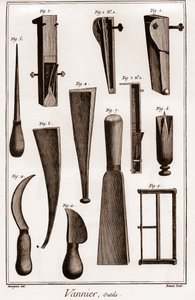 Vannier - ferramentas - fabricante de basquetebol - "The Great Encyclopedie, ou Dictionnaire Raisonne des Sciences, des Arts et des Metiers" (Enciclopédia ou Dicionário das Ciências, Artes e Profissões) por Denis Diderot (1713-1784) e Jean d