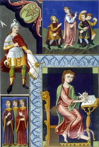 Vários trajes do século IX. Ilustração tirada de "França no século IX". de French School