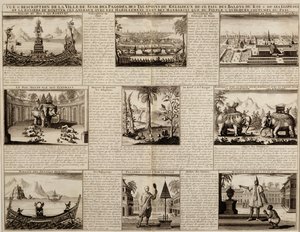 Várias visões de Siam e Ayutthaya, de Du Royaume de Siam por Simon de la Loubere, publicado em 1688 de French School