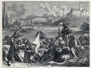 Guerra de Vendee (1793-1796): os vendeanos, derrotados na Batalha de Cholet, voltaram ao Loire em 18 de outubro de French School