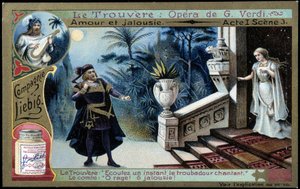 Trouvère de Verdi: ato I sc. 3 - Cromolitografia de Liebig, v.1900 de French School