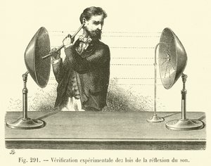 Verificação experimental das leis da reflexão sonora (gravura) de French School