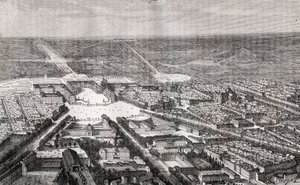 Versalhes com o seu castelo no século XIX - gravura em "La France illustree: geography, history, statistical administration" de V.A. Malt-Brown. 1884 de French School