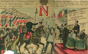 Victor Napoleão (1862-1926) à frente dos partidários dos Bonapartistas, o último herdeiro de Napoleão, tive de me exilar após uma lei aprovada pela Terceira República em 1886. Gravura, em "Le Figaro, suplemento", em 30/03/1889, Paris. de French School