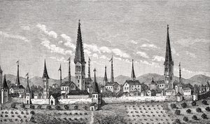Vista de Dortmund, depois de uma gravura em cobre no "Theatrum Geographicum", de P. Bertius, de "Le Moyen Age et la Renaissance", de Paul Lacroix (1806-84), publicada em 1847 de French School
