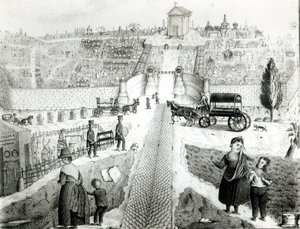 Vista do cemitério de Pere-Lachaise, início do século XIX de French School